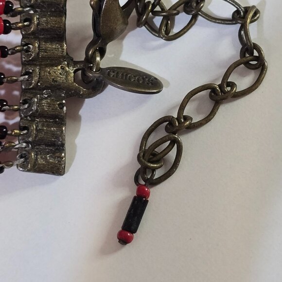 Chico's Asian Inspired Mother of Pearl Red and Black Bracelet - Picture 2 of 6